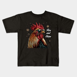 Rise and Shine - Rooster (with White Lettering) Kids T-Shirt